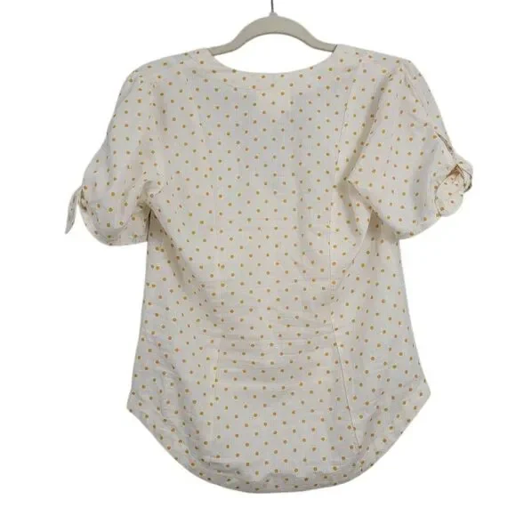 Anthropologie Maeve Louise Wrapped Blouse Sz‎ 2 White Yellow Polka-dot Linen Top - Picture 3 of 8